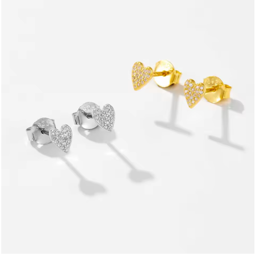 Micro Heart Pavé Studs