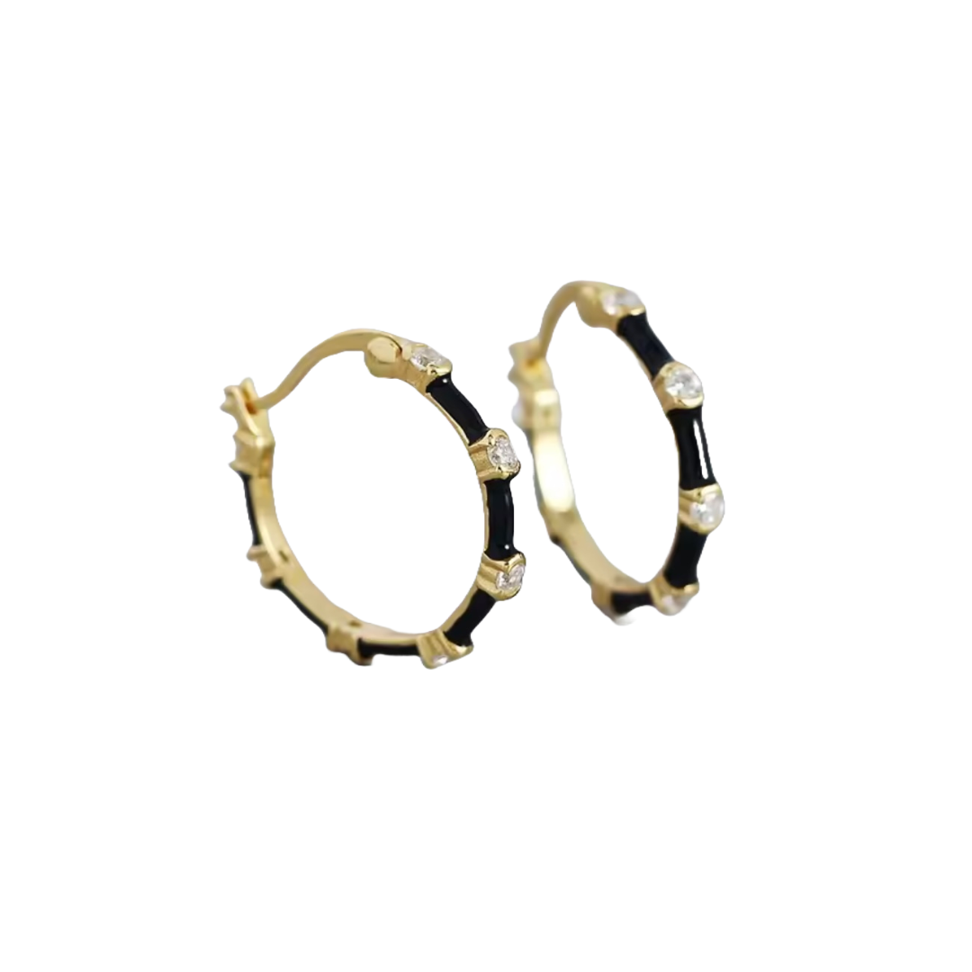 Bamboo Enamel Small Gem Hoops