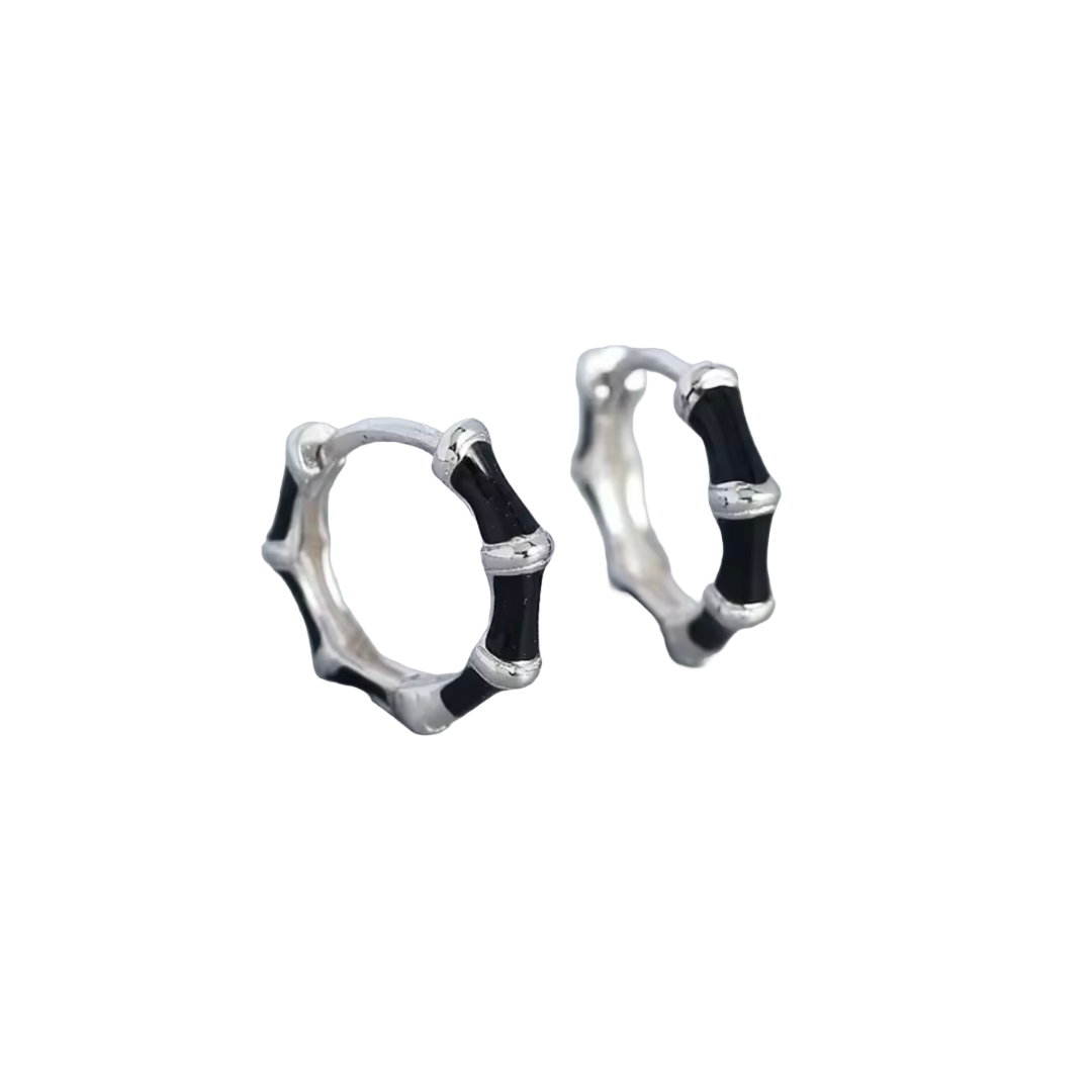 Bamboo Enamel Huggie Hoops