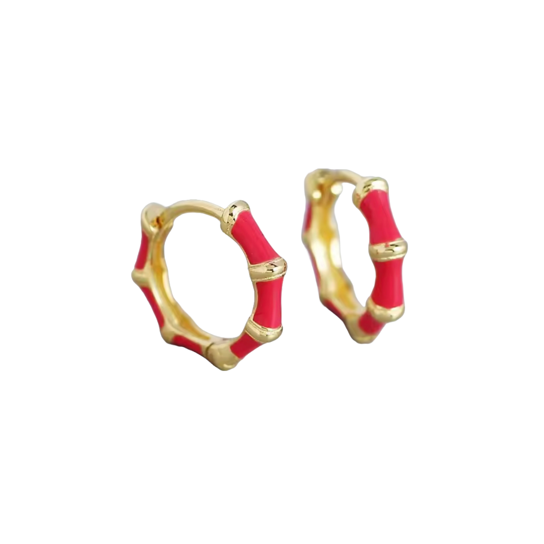Bamboo Enamel Huggie Hoops