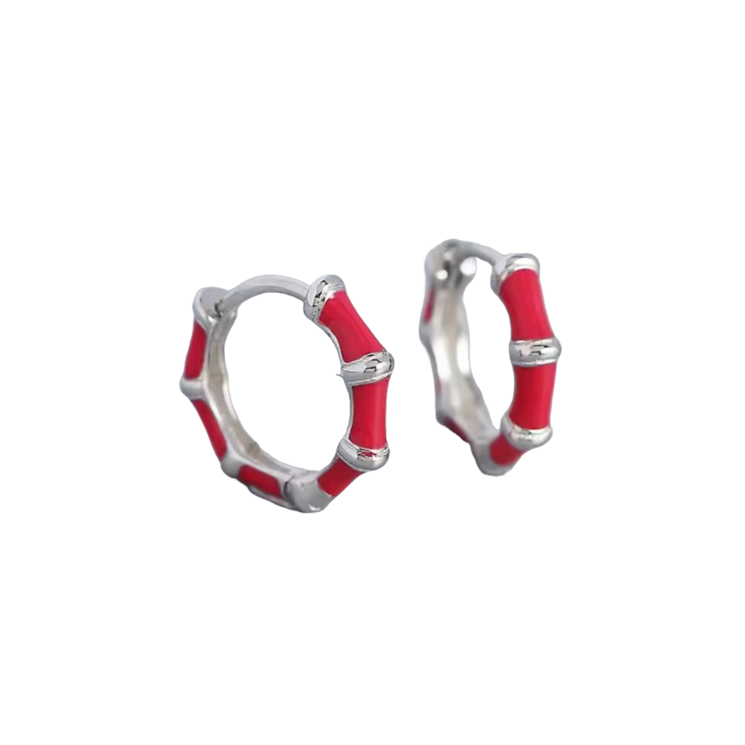 Bamboo Enamel Huggie Hoops