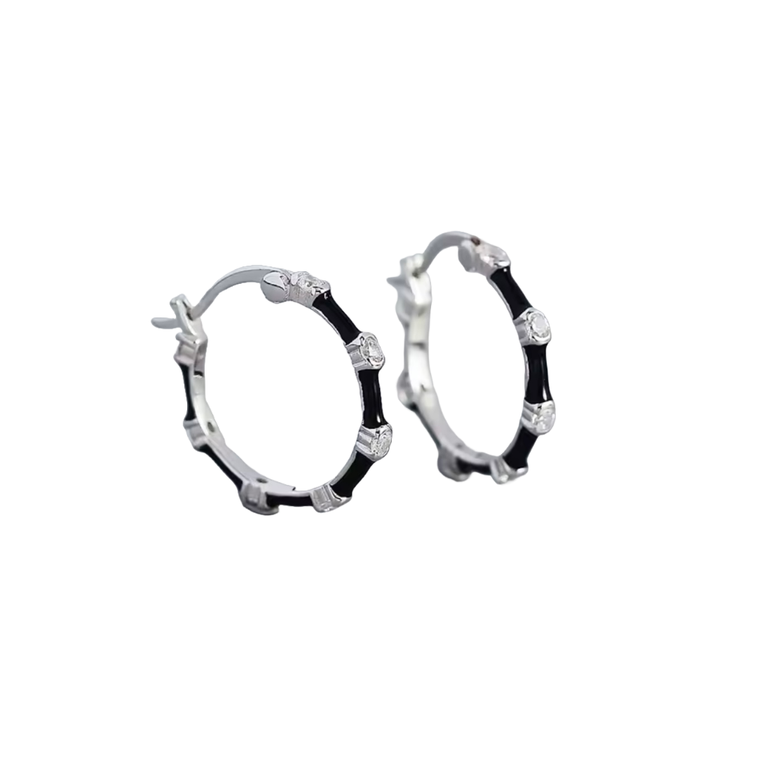 Bamboo Enamel Small Gem Hoops