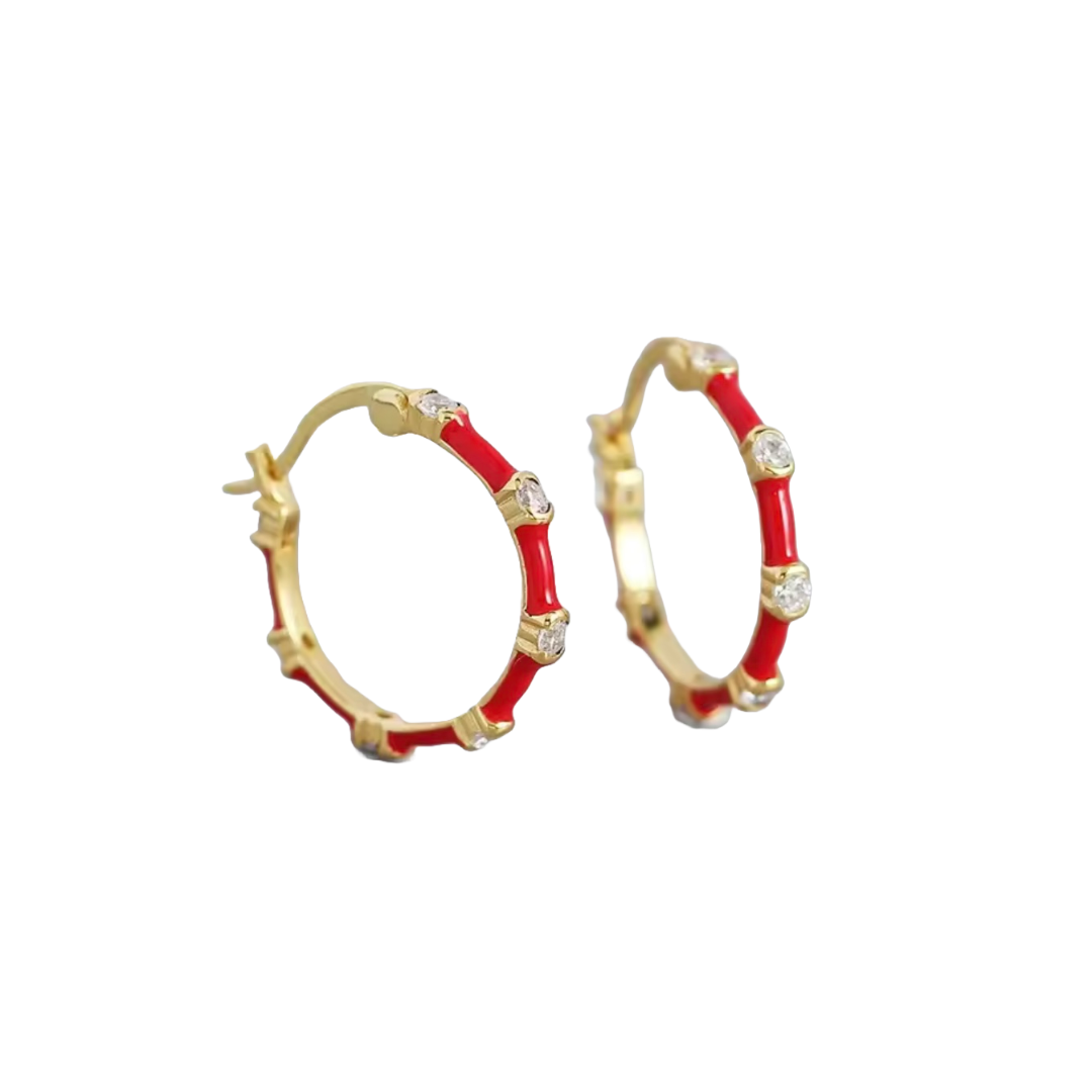 Bamboo Enamel Small Gem Hoops