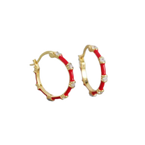 Bamboo Enamel Small Gem Hoops