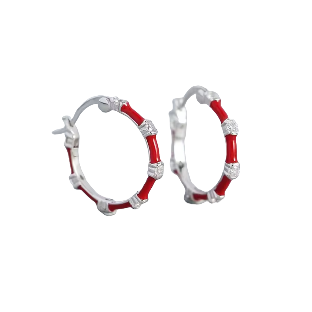 Bamboo Enamel Small Gem Hoops